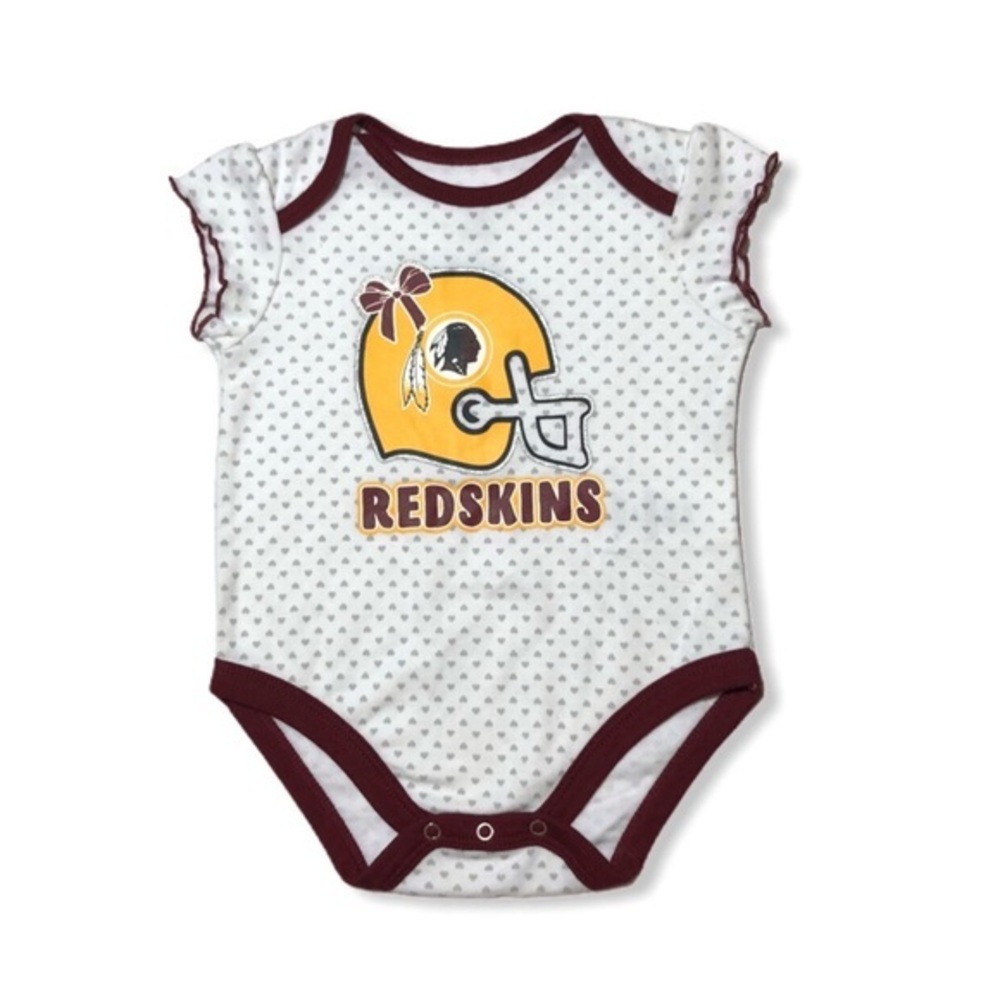 NWOT Washington Redskins White Burgundy Heart NFL Commanders Onesie Romper New